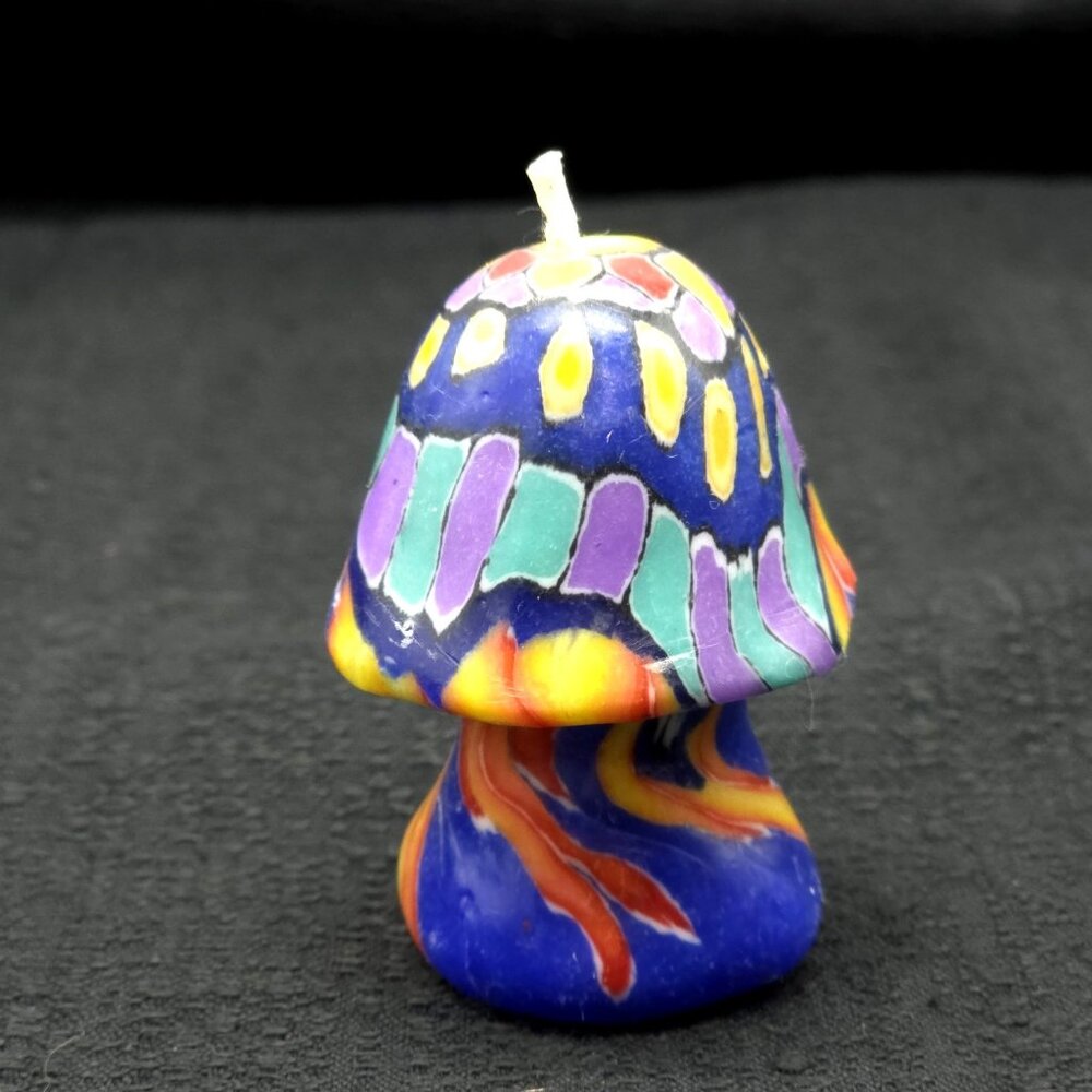Vintage Mushroom Candle Mini Groovy Psychedelic Hippie Retro Colorful 3" Decor